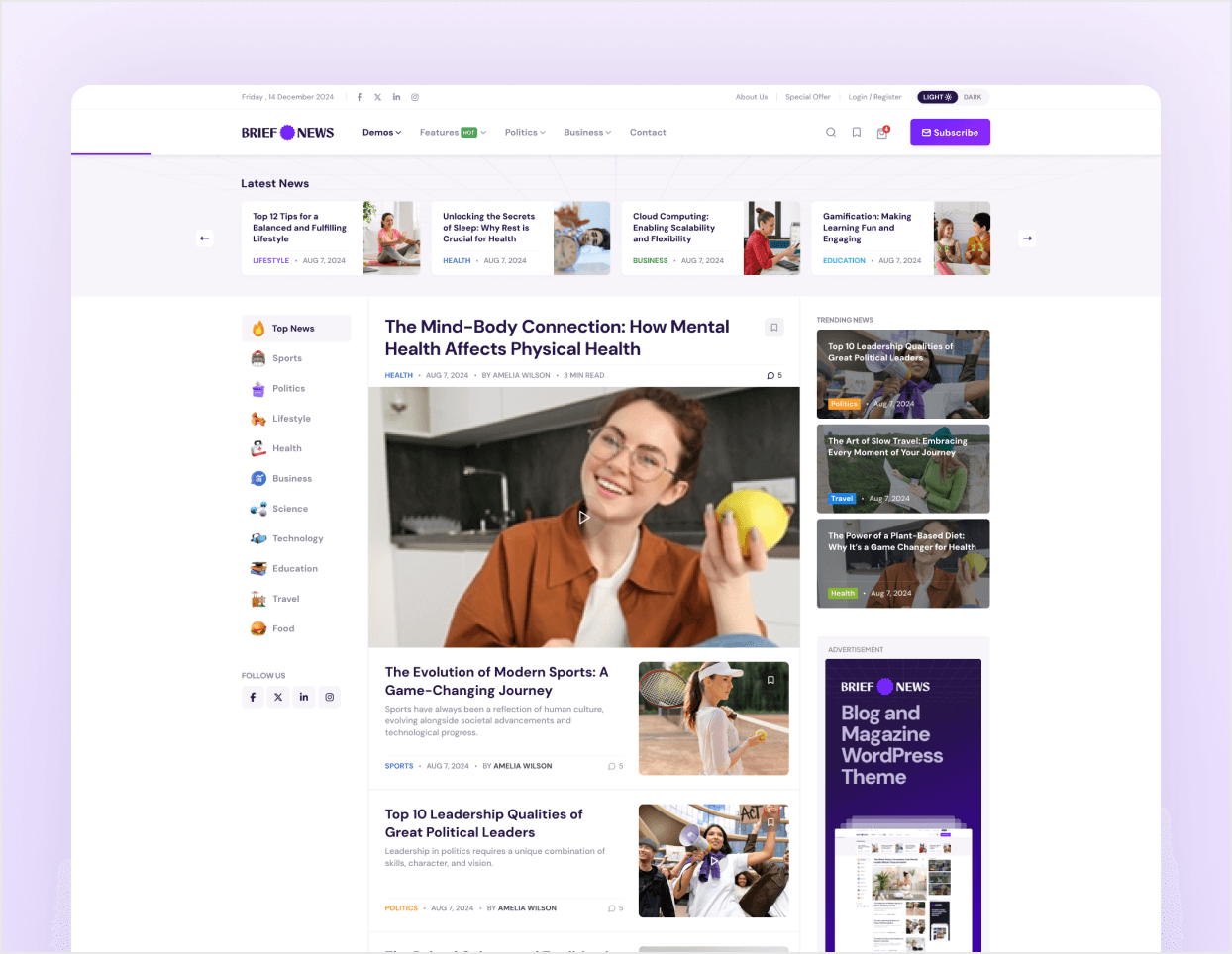 BriefNews Blog and Magazine WordPress Theme